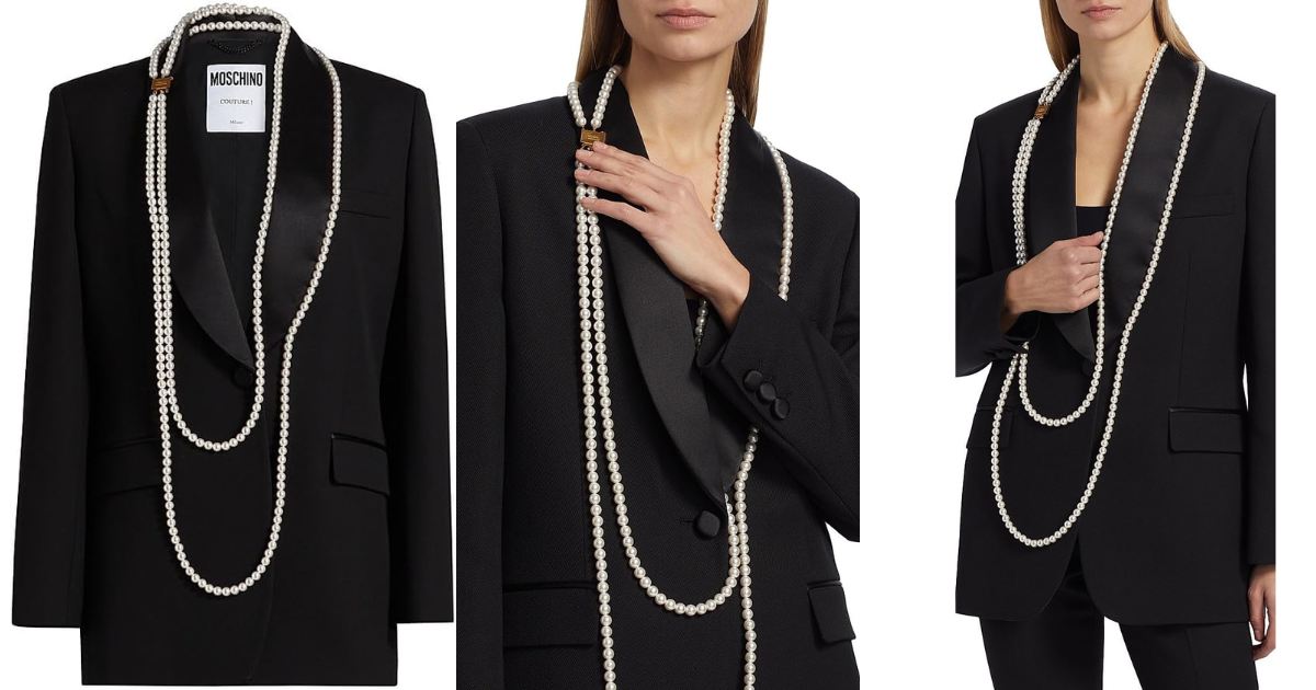 Moschino Pearl Necklace Wool-Blend Jacket